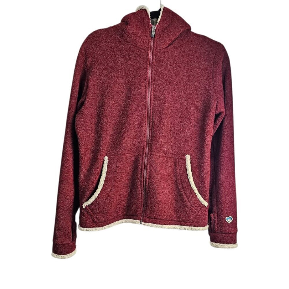 Kuhl Alfpaca Apres Hoodie Fleece Hooded Zip Up Maroon Shearling Jacket